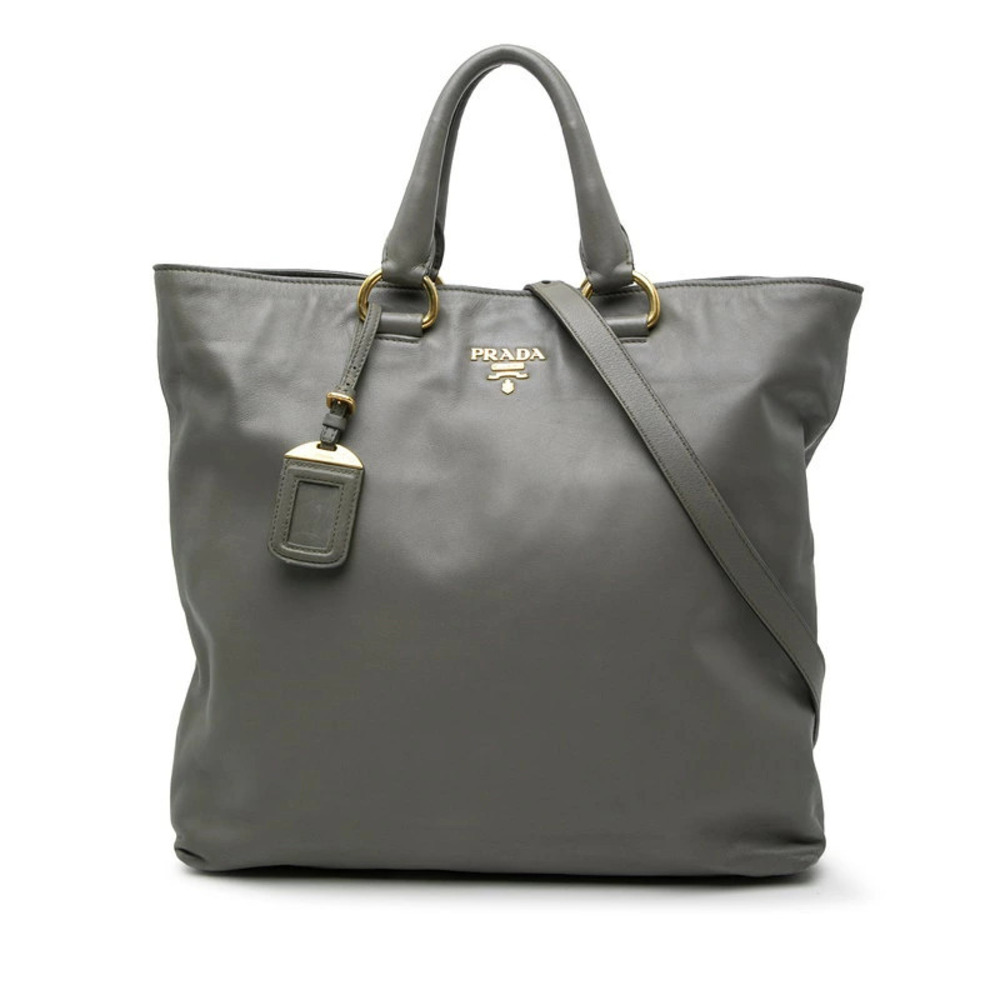 Prada Tote Tessuto Saffiano Bag Shoulder Gray Leather